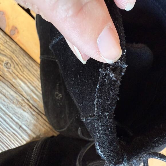 Bas. & Co. black leather ankle boots chunky heel - side zip back tie - size 40 - Picture 5 of 11